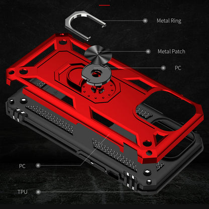 Military Grade PC TPU Shockproof Protection Case for iPhone 13 Pro Max 6.7 inch with Car Mount Rotary Ring Kickstand