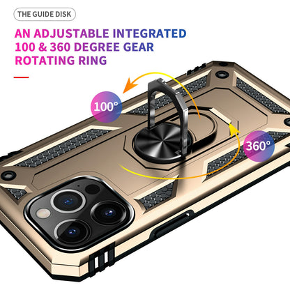 Military Grade PC TPU Shockproof Protection Case for iPhone 13 Pro Max 6.7 inch with Car Mount Rotary Ring Kickstand