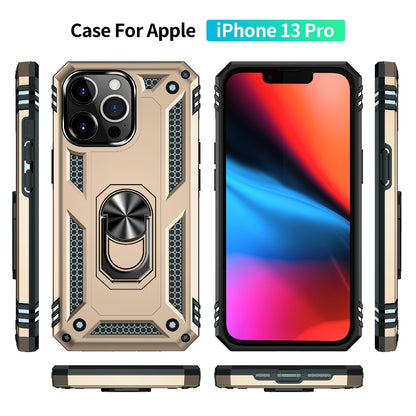 Military Grade PC TPU Shockproof Protection Case for iPhone 13 Pro Max 6.7 inch with Car Mount Rotary Ring Kickstand