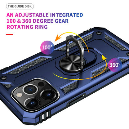 Military Grade PC TPU Shockproof Protection Case for iPhone 13 Pro Max 6.7 inch with Car Mount Rotary Ring Kickstand