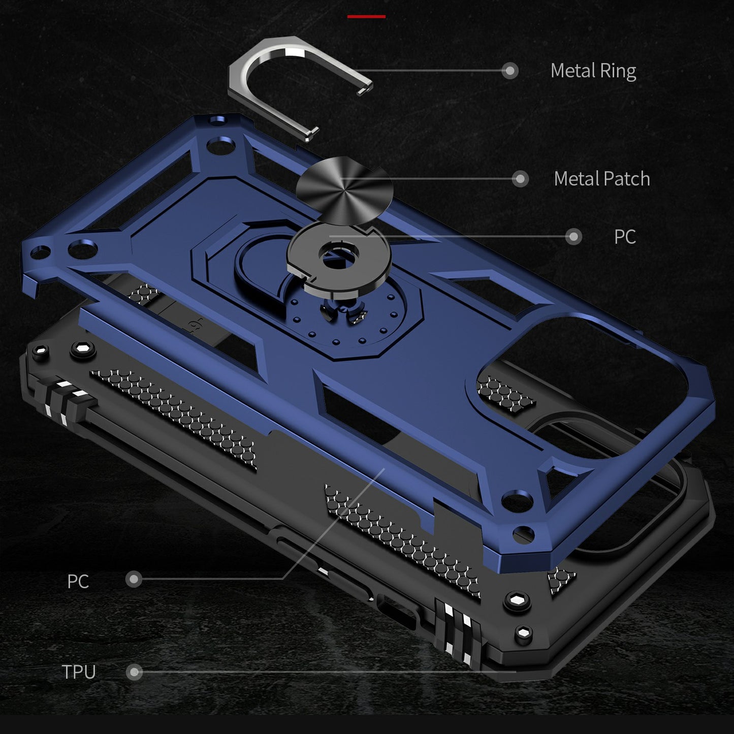 Military Grade PC TPU Shockproof Protection Case for iPhone 13 Pro Max 6.7 inch with Car Mount Rotary Ring Kickstand