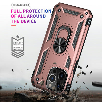 Military Grade PC TPU Shockproof Protection Case for iPhone 13 Pro Max 6.7 inch with Car Mount Rotary Ring Kickstand