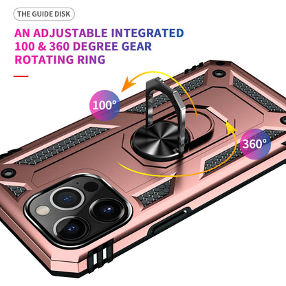 Military Grade PC TPU Shockproof Protection Case for iPhone 13 Pro Max 6.7 inch with Car Mount Rotary Ring Kickstand