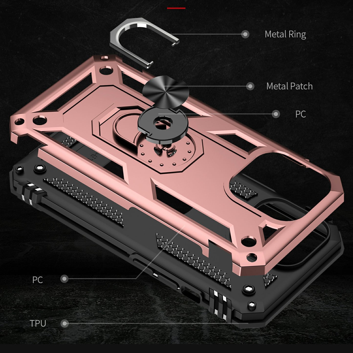 Military Grade PC TPU Shockproof Protection Case for iPhone 13 Pro Max 6.7 inch with Car Mount Rotary Ring Kickstand