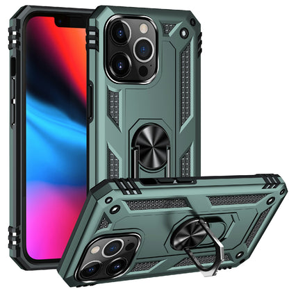 Military Grade PC TPU Shockproof Protection Case for iPhone 13 Pro Max 6.7 inch with Car Mount Rotary Ring Kickstand