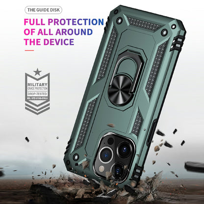 Military Grade PC TPU Shockproof Protection Case for iPhone 13 Pro Max 6.7 inch with Car Mount Rotary Ring Kickstand