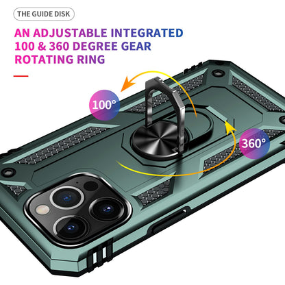 Military Grade PC TPU Shockproof Protection Case for iPhone 13 Pro Max 6.7 inch with Car Mount Rotary Ring Kickstand
