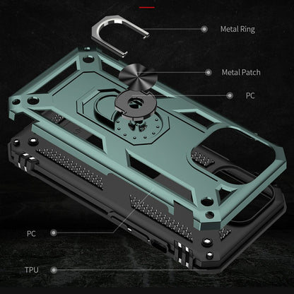 Military Grade PC TPU Shockproof Protection Case for iPhone 13 Pro Max 6.7 inch with Car Mount Rotary Ring Kickstand
