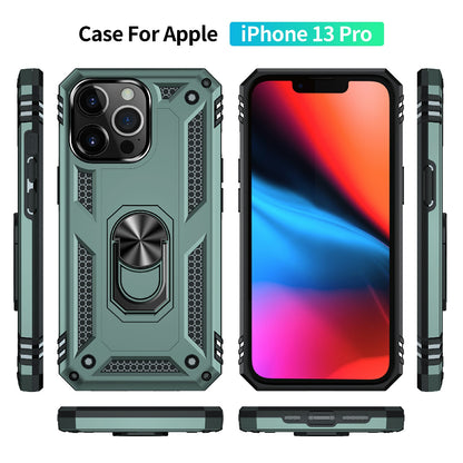 Military Grade PC TPU Shockproof Protection Case for iPhone 13 Pro Max 6.7 inch with Car Mount Rotary Ring Kickstand
