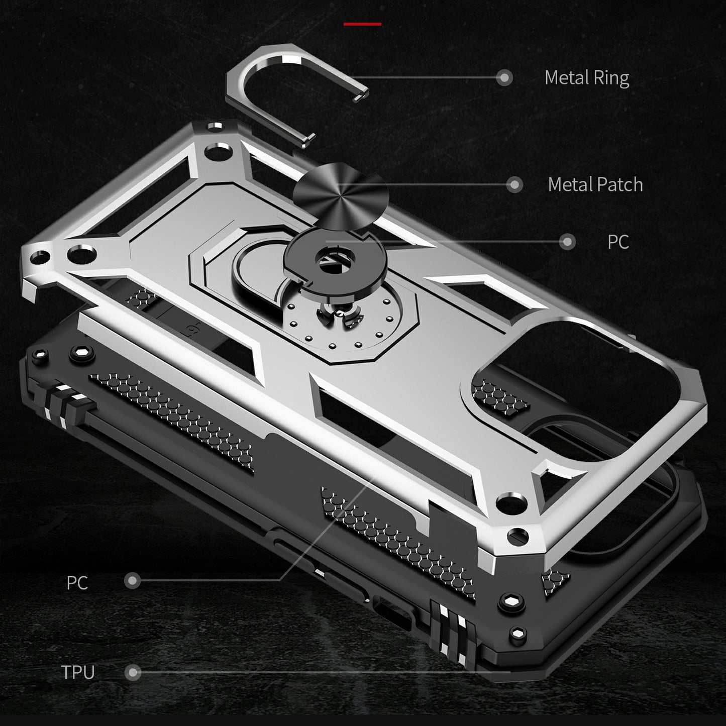 Military Grade PC TPU Shockproof Protection Case for iPhone 13 Pro Max 6.7 inch with Car Mount Rotary Ring Kickstand