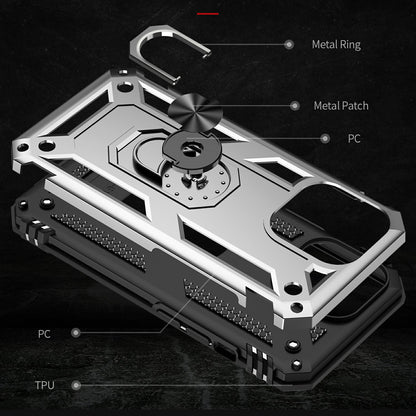 Military Grade PC TPU Shockproof Protection Case for iPhone 13 Pro Max 6.7 inch with Car Mount Rotary Ring Kickstand