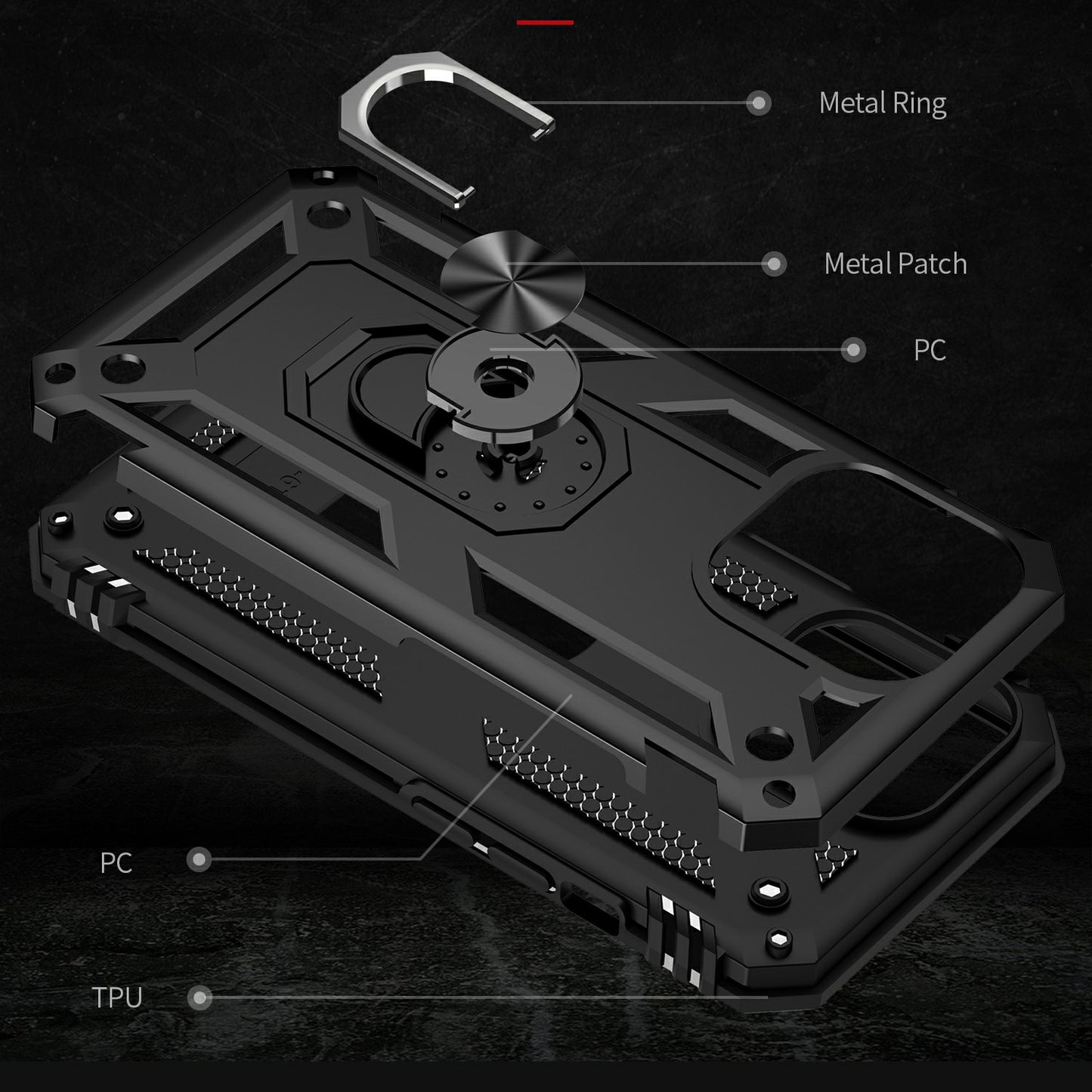 Military Grade PC TPU Shockproof Hybrid Cover for iPhone 13 Pro 6.1 inch with Rotary Ring Car Mount Kickstand