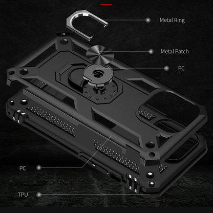 Military Grade PC TPU Shockproof Hybrid Cover for iPhone 13 Pro 6.1 inch with Rotary Ring Car Mount Kickstand