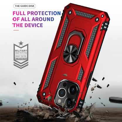 Military Grade PC TPU Shockproof Hybrid Cover for iPhone 13 Pro 6.1 inch with Rotary Ring Car Mount Kickstand