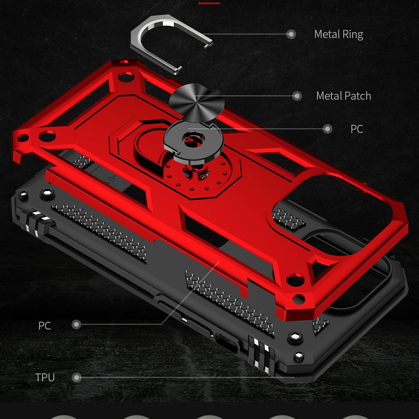 Military Grade PC TPU Shockproof Hybrid Cover for iPhone 13 Pro 6.1 inch with Rotary Ring Car Mount Kickstand