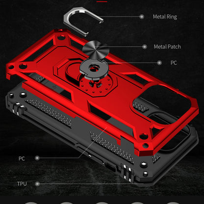 Military Grade PC TPU Shockproof Hybrid Cover for iPhone 13 Pro 6.1 inch with Rotary Ring Car Mount Kickstand