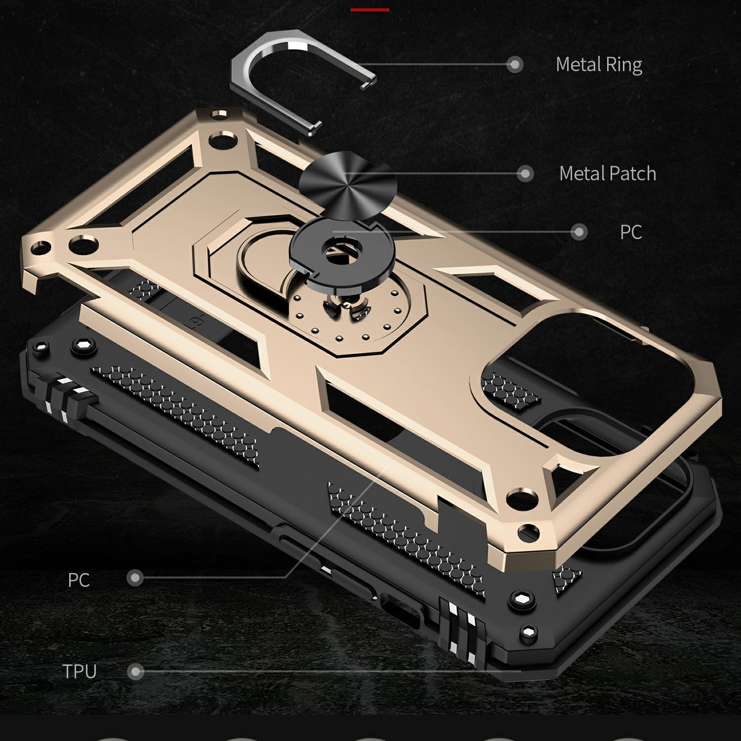 Military Grade PC TPU Shockproof Hybrid Cover for iPhone 13 Pro 6.1 inch with Rotary Ring Car Mount Kickstand