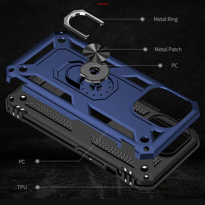 Military Grade PC TPU Shockproof Hybrid Cover for iPhone 13 Pro 6.1 inch with Rotary Ring Car Mount Kickstand