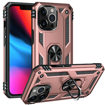 Military Grade PC TPU Shockproof Hybrid Cover for iPhone 13 Pro 6.1 inch with Rotary Ring Car Mount Kickstand