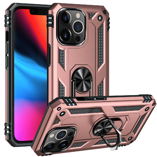 Military Grade PC TPU Shockproof Hybrid Cover for iPhone 13 Pro 6.1 inch with Rotary Ring Car Mount Kickstand