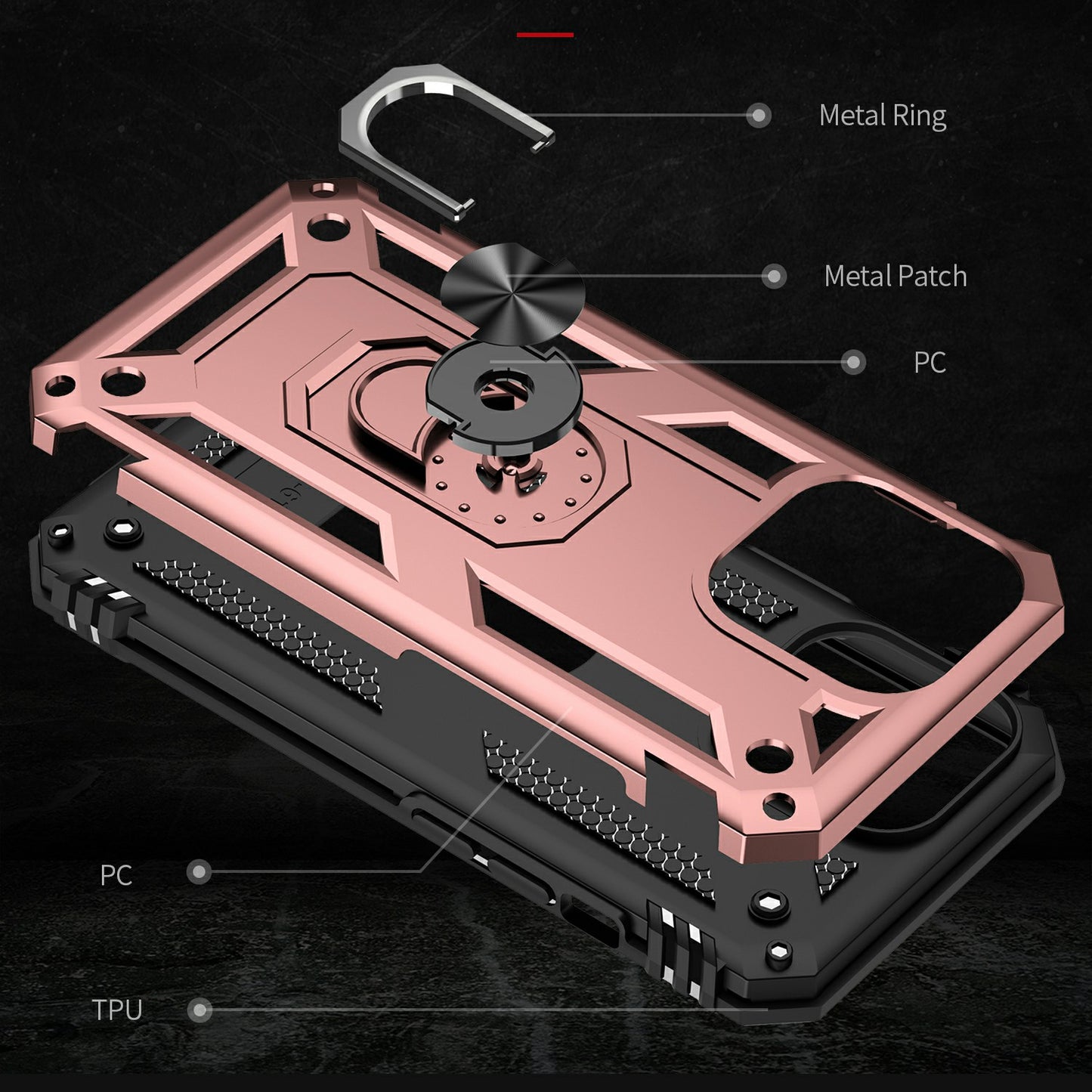 Military Grade PC TPU Shockproof Hybrid Cover for iPhone 13 Pro 6.1 inch with Rotary Ring Car Mount Kickstand