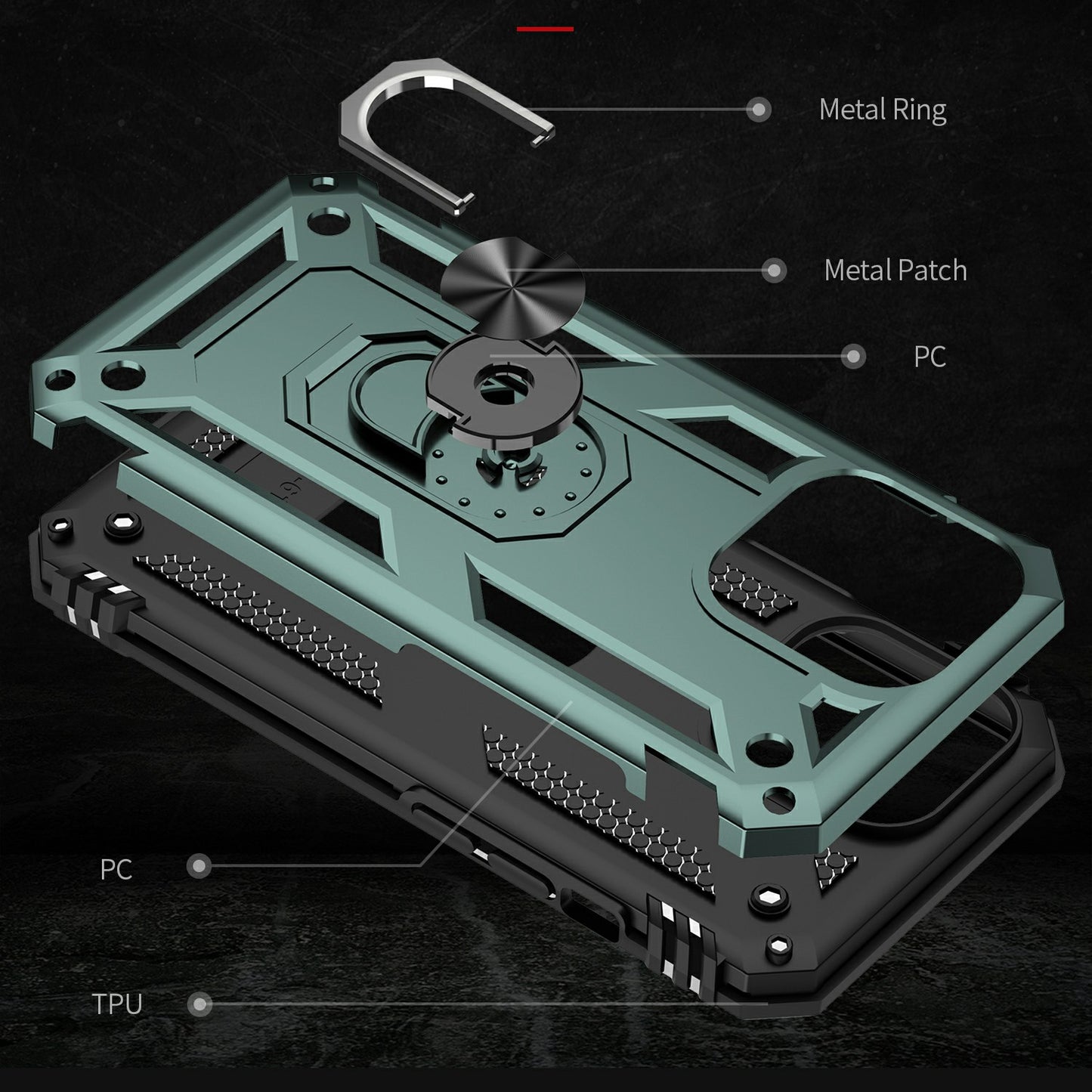 Military Grade PC TPU Shockproof Hybrid Cover for iPhone 13 Pro 6.1 inch with Rotary Ring Car Mount Kickstand
