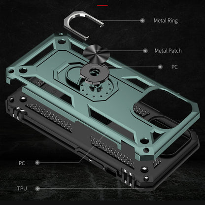 Military Grade PC TPU Shockproof Hybrid Cover for iPhone 13 Pro 6.1 inch with Rotary Ring Car Mount Kickstand