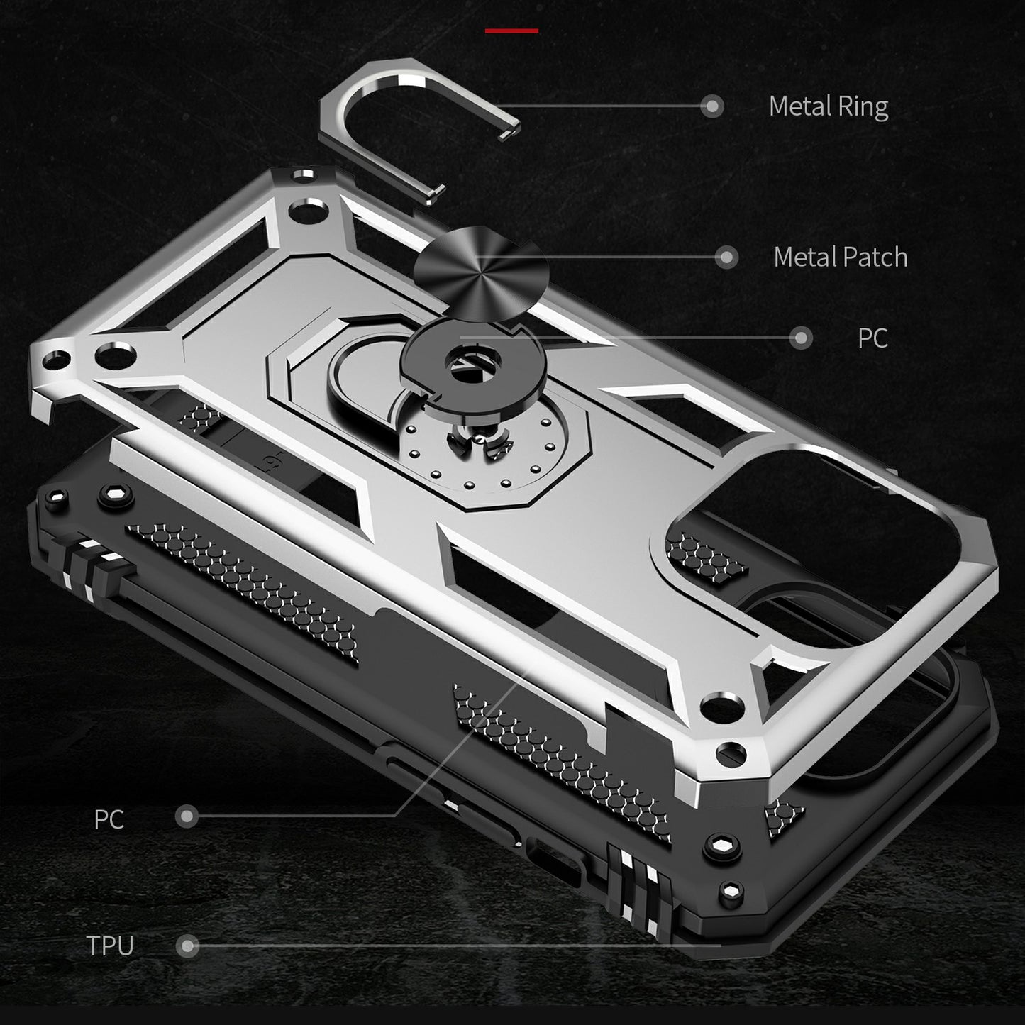 Military Grade PC TPU Shockproof Hybrid Cover for iPhone 13 Pro 6.1 inch with Rotary Ring Car Mount Kickstand