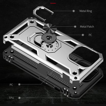 Military Grade PC TPU Shockproof Hybrid Cover for iPhone 13 Pro 6.1 inch with Rotary Ring Car Mount Kickstand