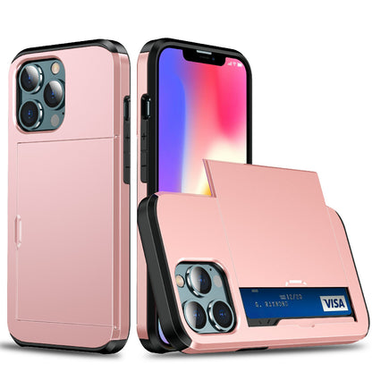 Well-protected Scratch-proof Slide Card Holder PC + TPU Hybrid Back Phone Case for iPhone 13 Pro 6.1 inch
