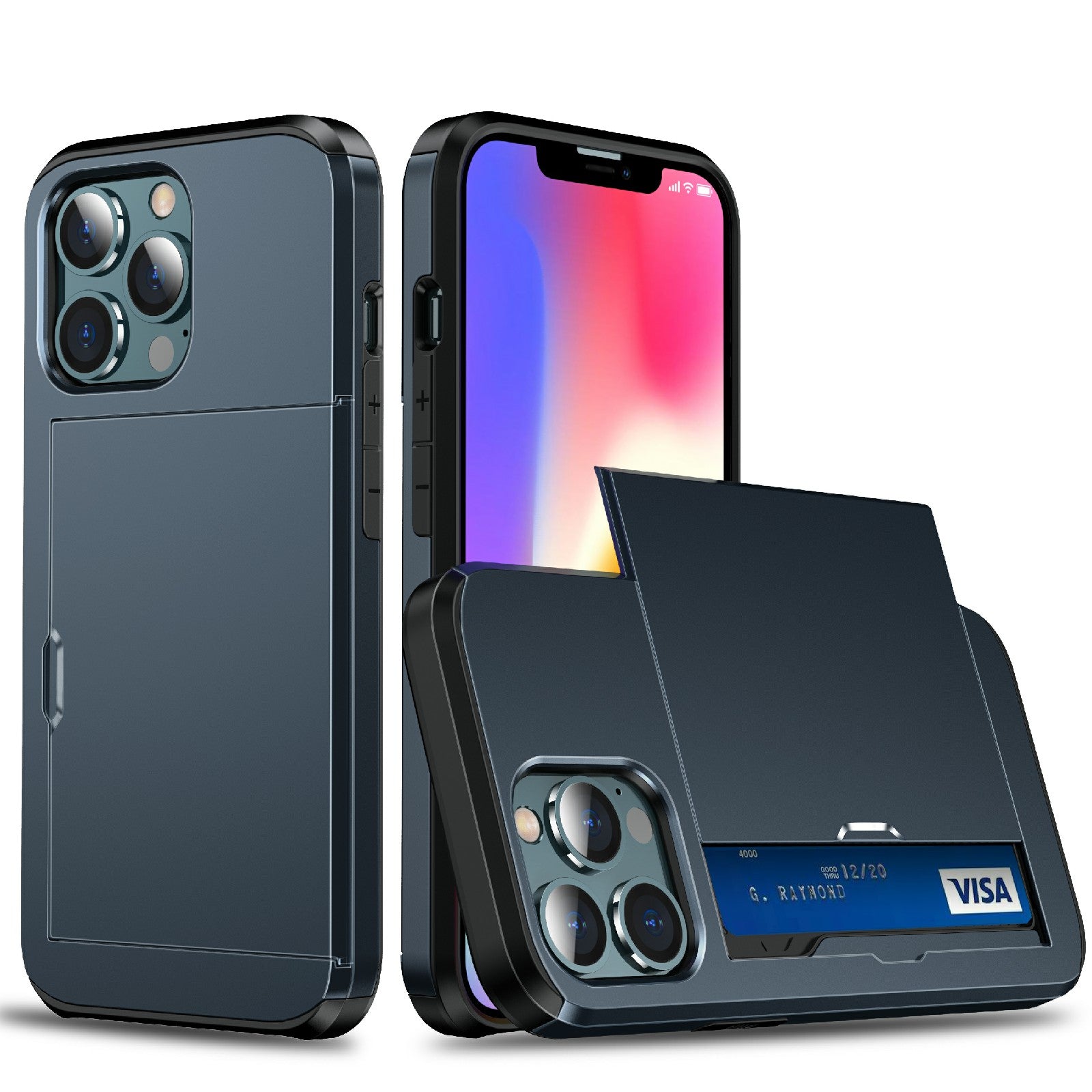 Well-protected Scratch-proof Slide Card Holder PC + TPU Hybrid Back Phone Case for iPhone 13 Pro 6.1 inch