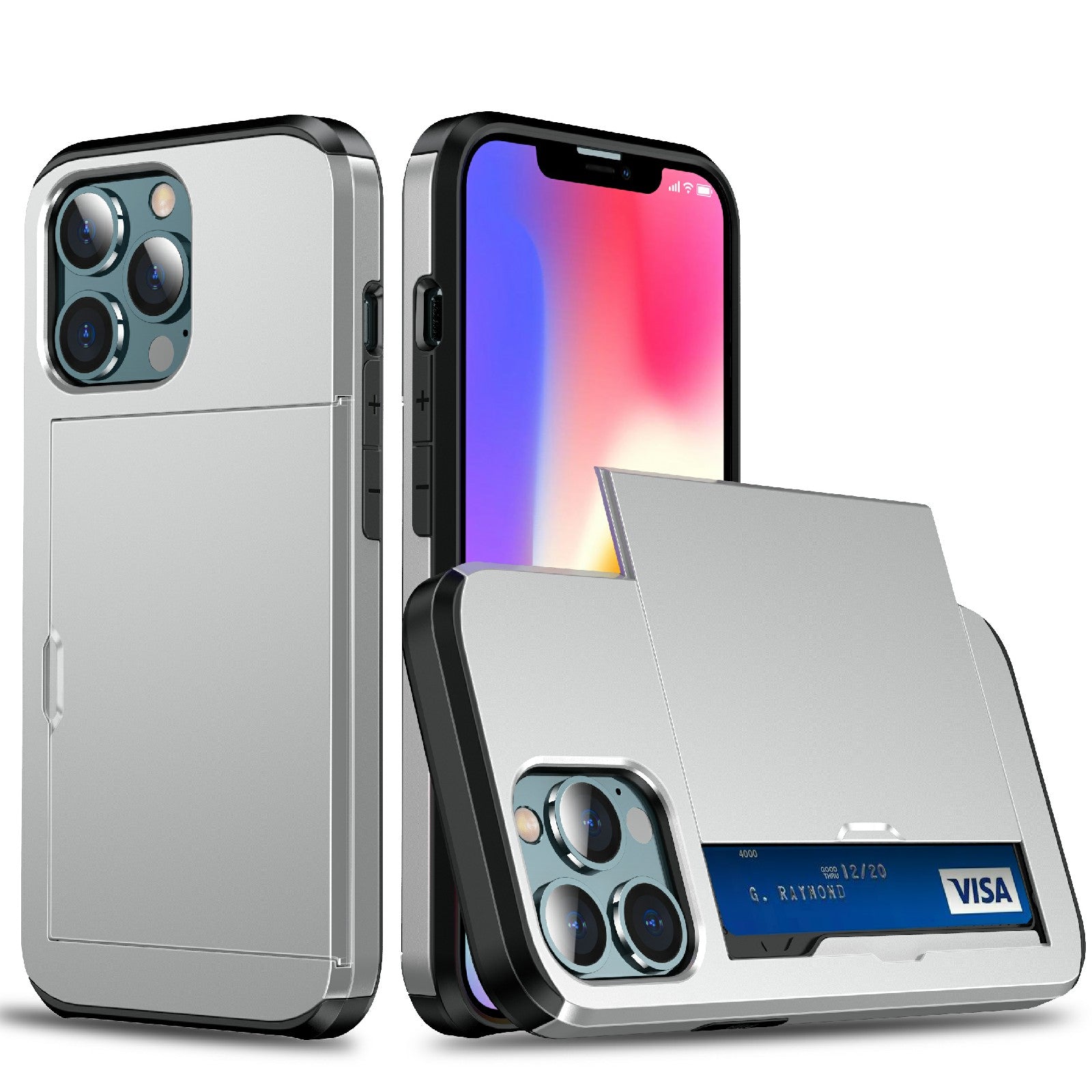 Dustproof Scratch-proof Slide Card Holder PC + TPU Hybrid Back Phone Case for iPhone 13 Pro Max 6.7 inch