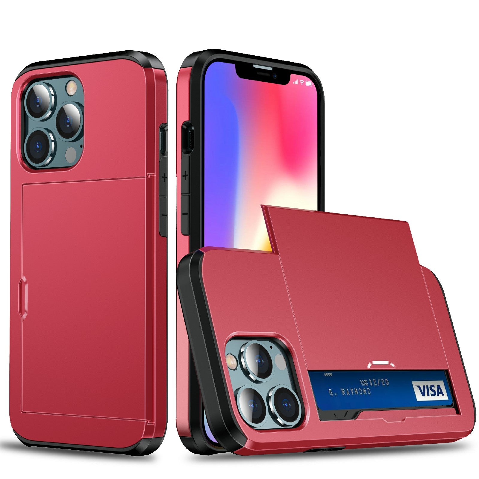 Dustproof Scratch-proof Slide Card Holder PC + TPU Hybrid Back Phone Case for iPhone 13 Pro Max 6.7 inch