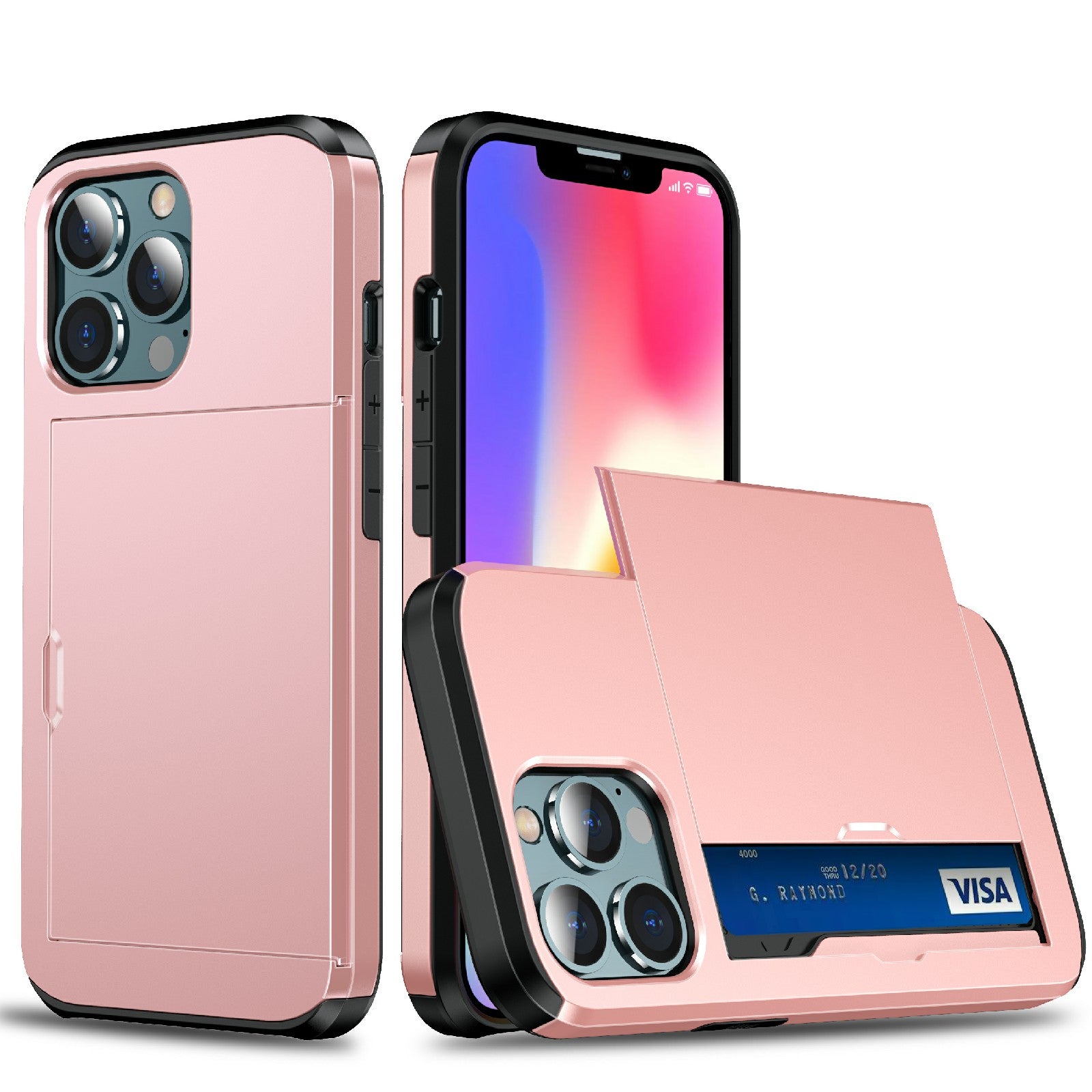 Dustproof Scratch-proof Slide Card Holder PC + TPU Hybrid Back Phone Case for iPhone 13 Pro Max 6.7 inch