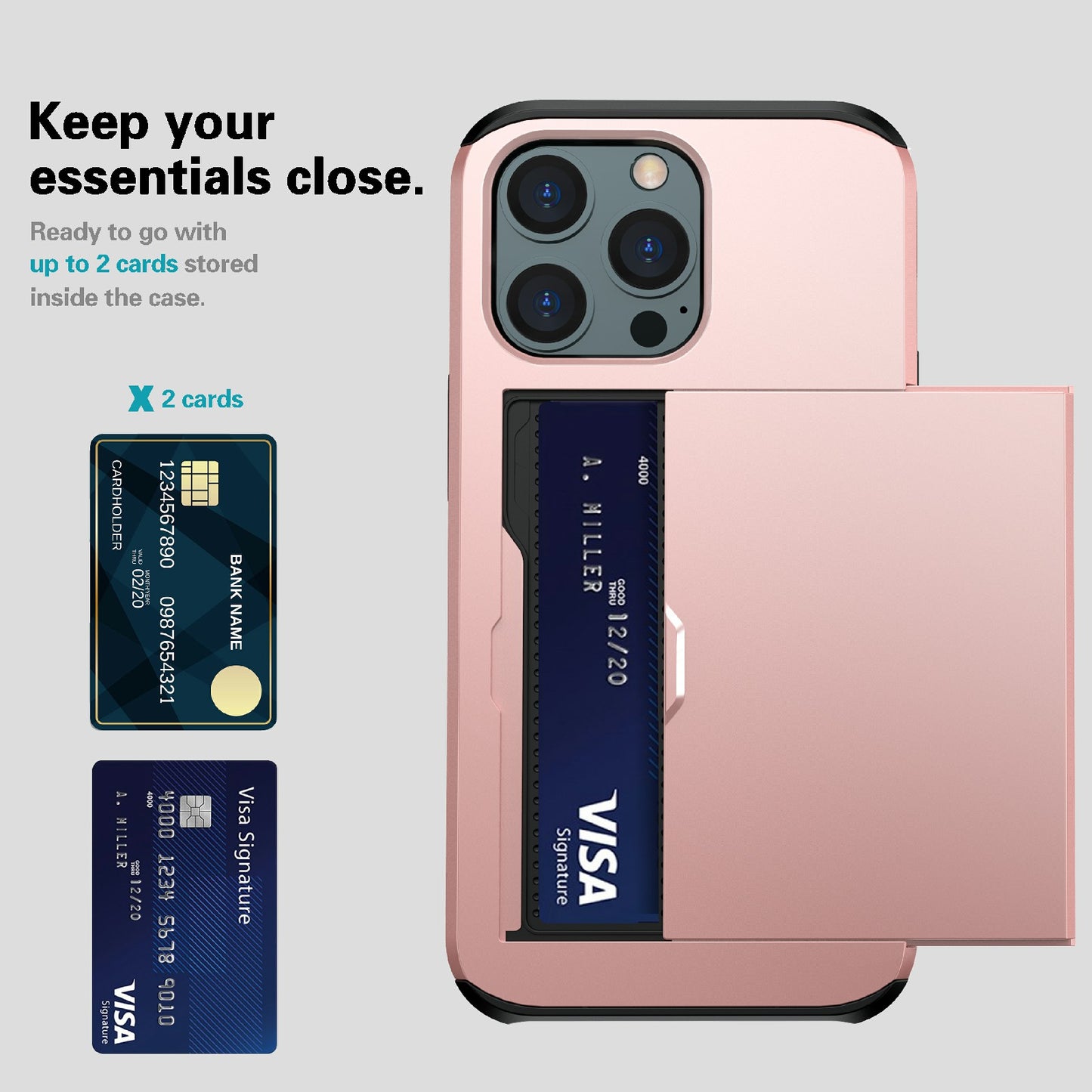 Dustproof Scratch-proof Slide Card Holder PC + TPU Hybrid Back Phone Case for iPhone 13 Pro Max 6.7 inch