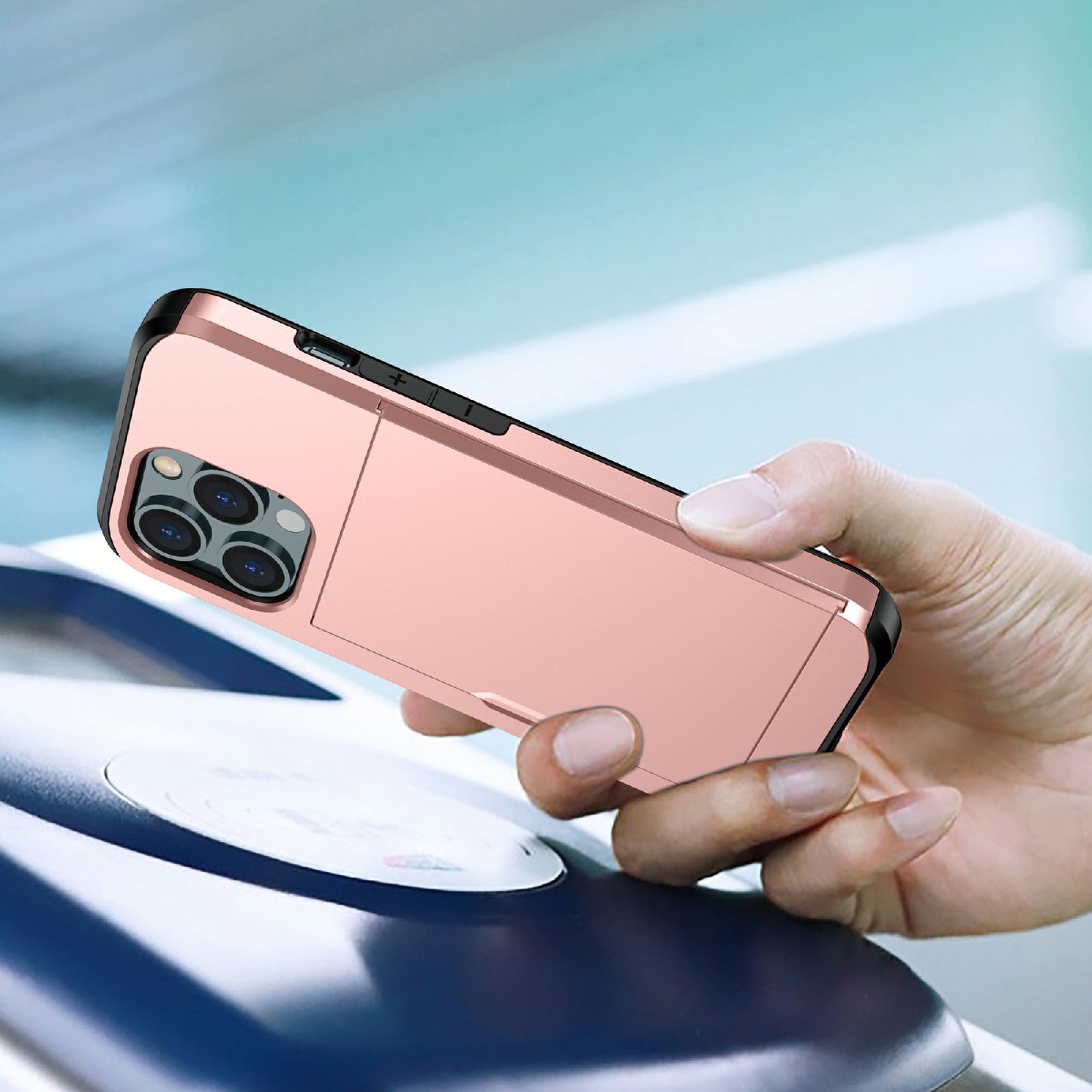 Dustproof Scratch-proof Slide Card Holder PC + TPU Hybrid Back Phone Case for iPhone 13 Pro Max 6.7 inch