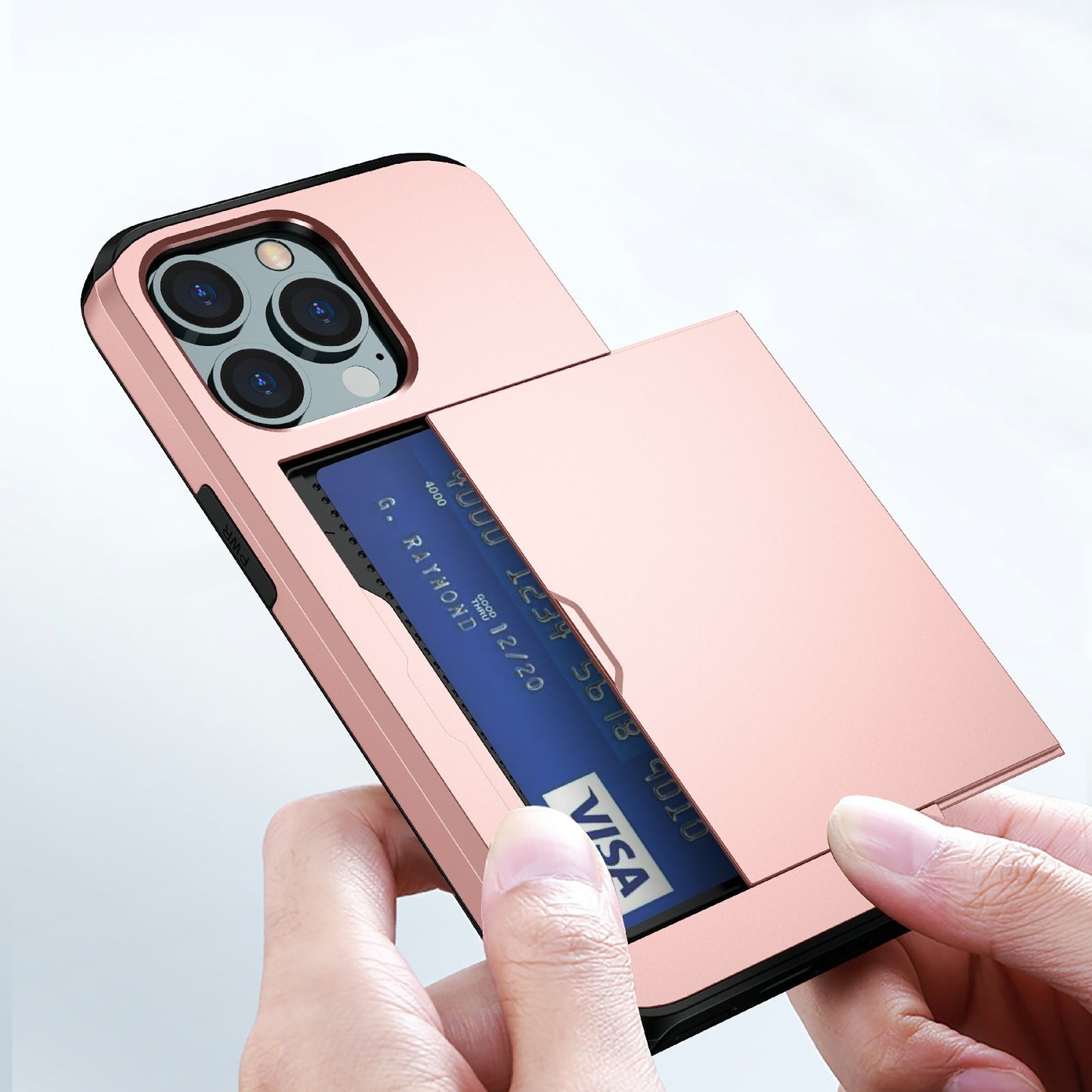 Dustproof Scratch-proof Slide Card Holder PC + TPU Hybrid Back Phone Case for iPhone 13 Pro Max 6.7 inch