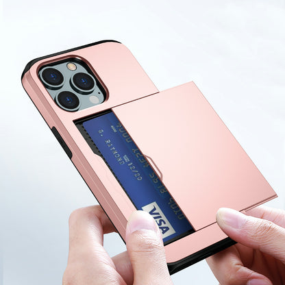 Dustproof Scratch-proof Slide Card Holder PC + TPU Hybrid Back Phone Case for iPhone 13 Pro Max 6.7 inch