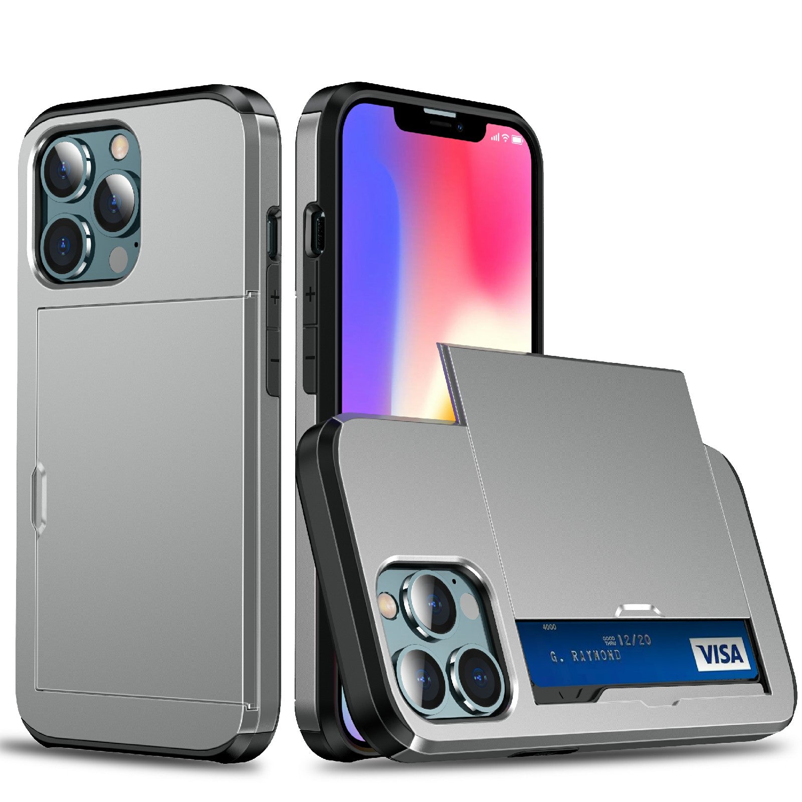 Dustproof Scratch-proof Slide Card Holder PC + TPU Hybrid Back Phone Case for iPhone 13 Pro Max 6.7 inch