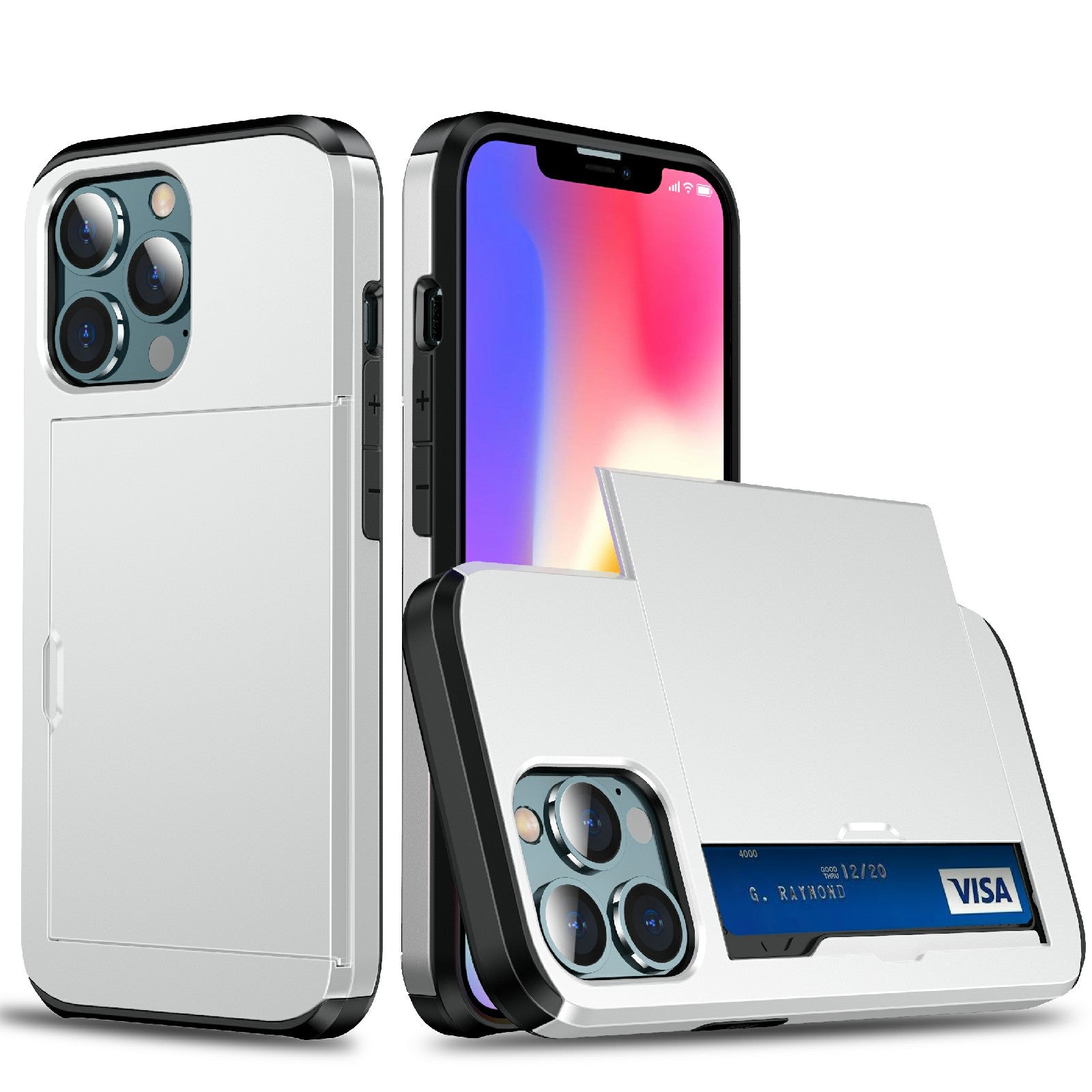 Dustproof Scratch-proof Slide Card Holder PC + TPU Hybrid Back Phone Case for iPhone 13 Pro Max 6.7 inch