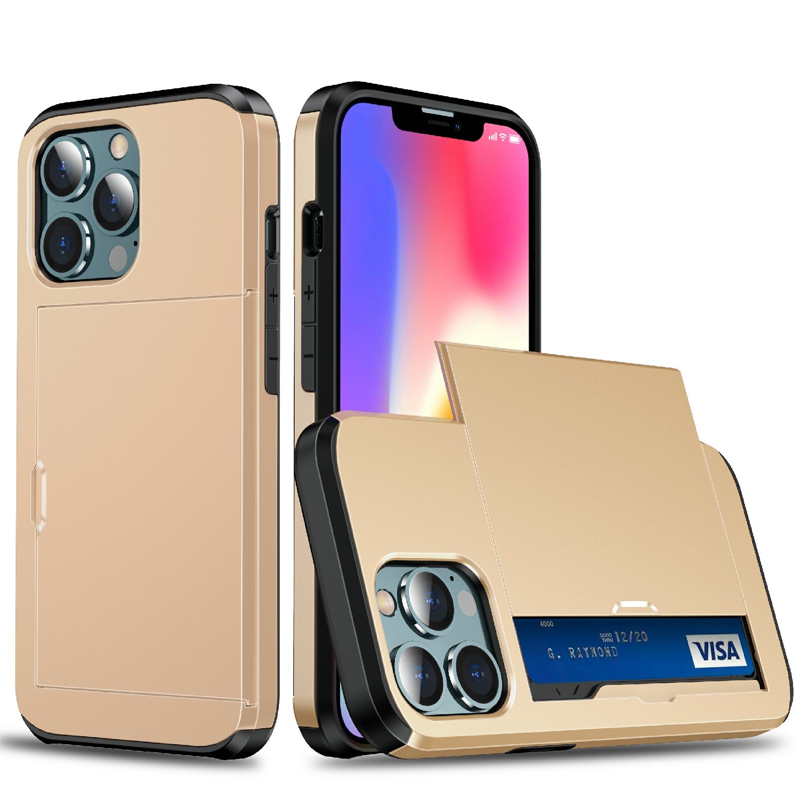 Dustproof Scratch-proof Slide Card Holder PC + TPU Hybrid Back Phone Case for iPhone 13 Pro Max 6.7 inch