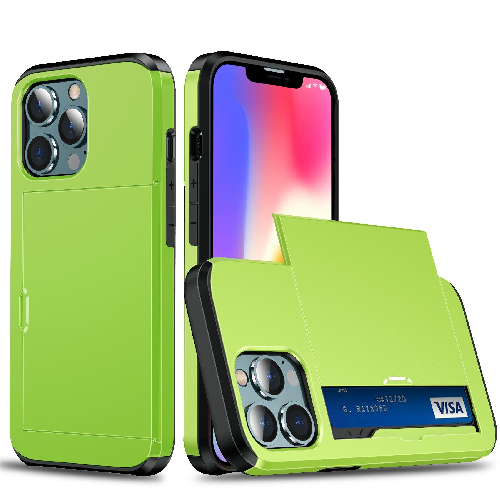 Dustproof Scratch-proof Slide Card Holder PC + TPU Hybrid Back Phone Case for iPhone 13 Pro Max 6.7 inch