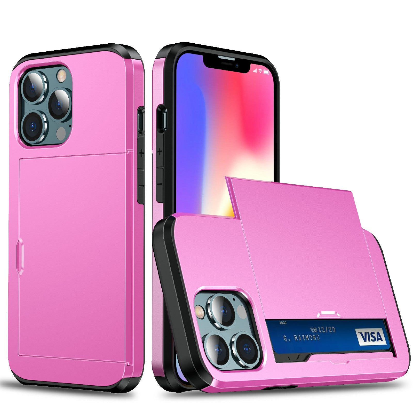 Dustproof Scratch-proof Slide Card Holder PC + TPU Hybrid Back Phone Case for iPhone 13 Pro Max 6.7 inch