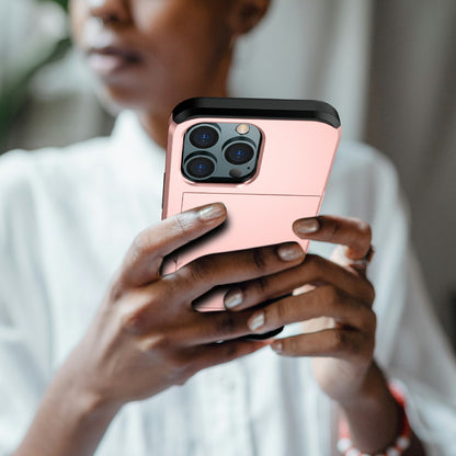 Good Protective Scratch-proof Slide Card Holder PC + TPU Hybrid Back Phone Case for iPhone 13 6.1 inch