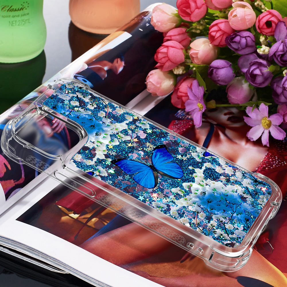 Cute Pattern Liquid Quicksand Series Bling Sparkle Soft TPU Protective Cover for iPhone 13 Pro Max 6.7 inch