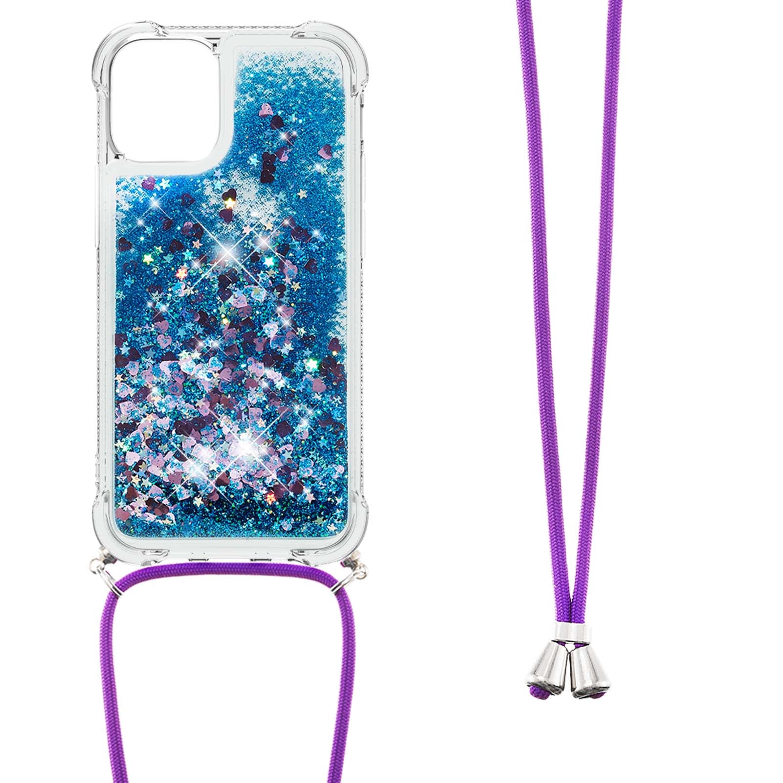 Quicksand Shiny Glitter Anti-drop Mobile Phone TPU Cover with Lanyard for iPhone 13 Pro Max 6.7 inch