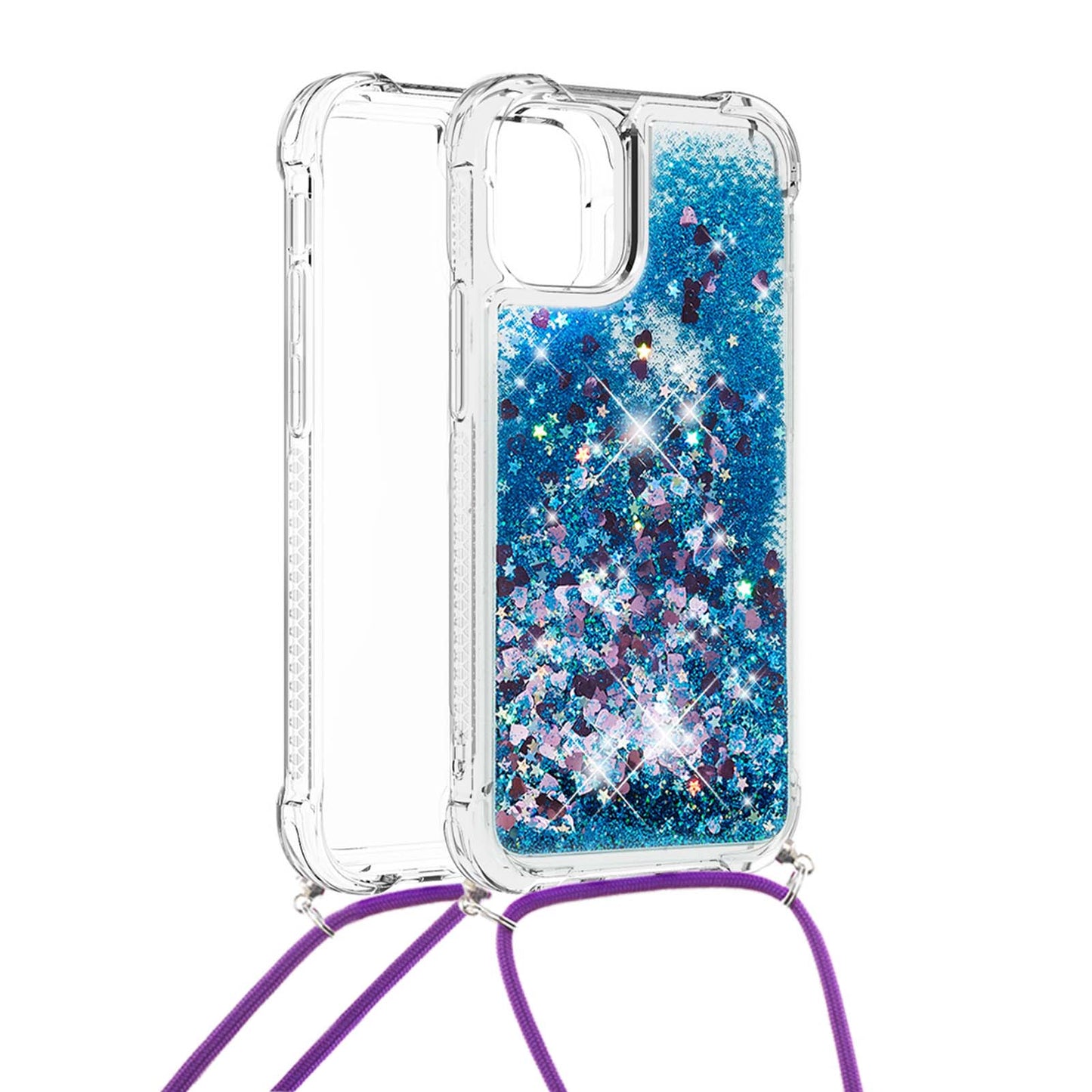 Quicksand Shiny Glitter Anti-drop Mobile Phone TPU Cover with Lanyard for iPhone 13 Pro Max 6.7 inch