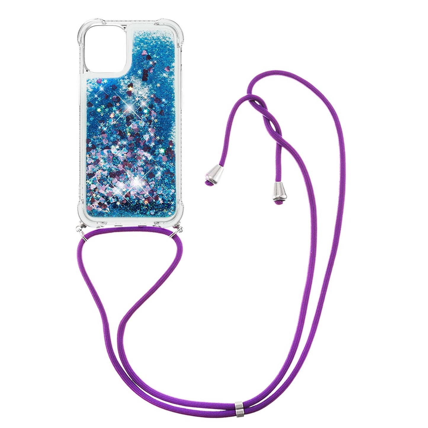 Quicksand Shiny Glitter Anti-drop Mobile Phone TPU Cover with Lanyard for iPhone 13 Pro Max 6.7 inch