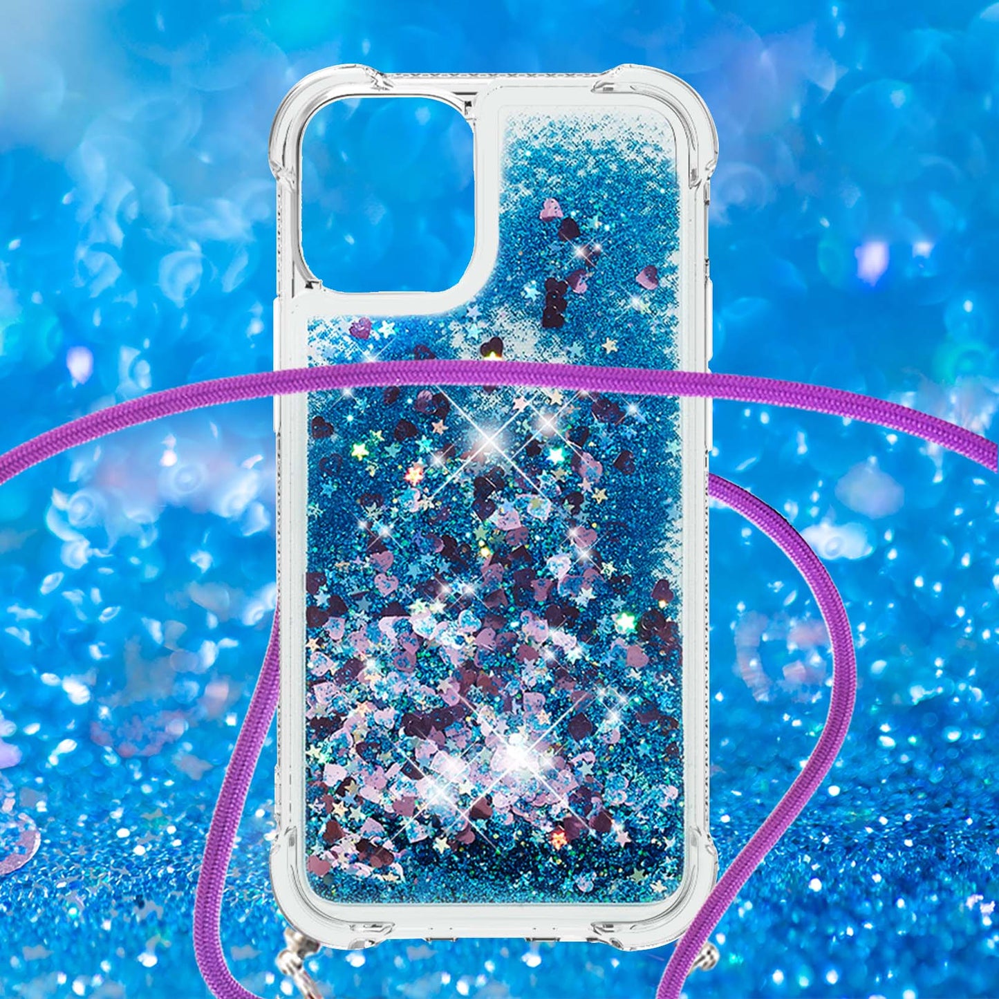 Quicksand Shiny Glitter Anti-drop Mobile Phone TPU Cover with Lanyard for iPhone 13 Pro Max 6.7 inch
