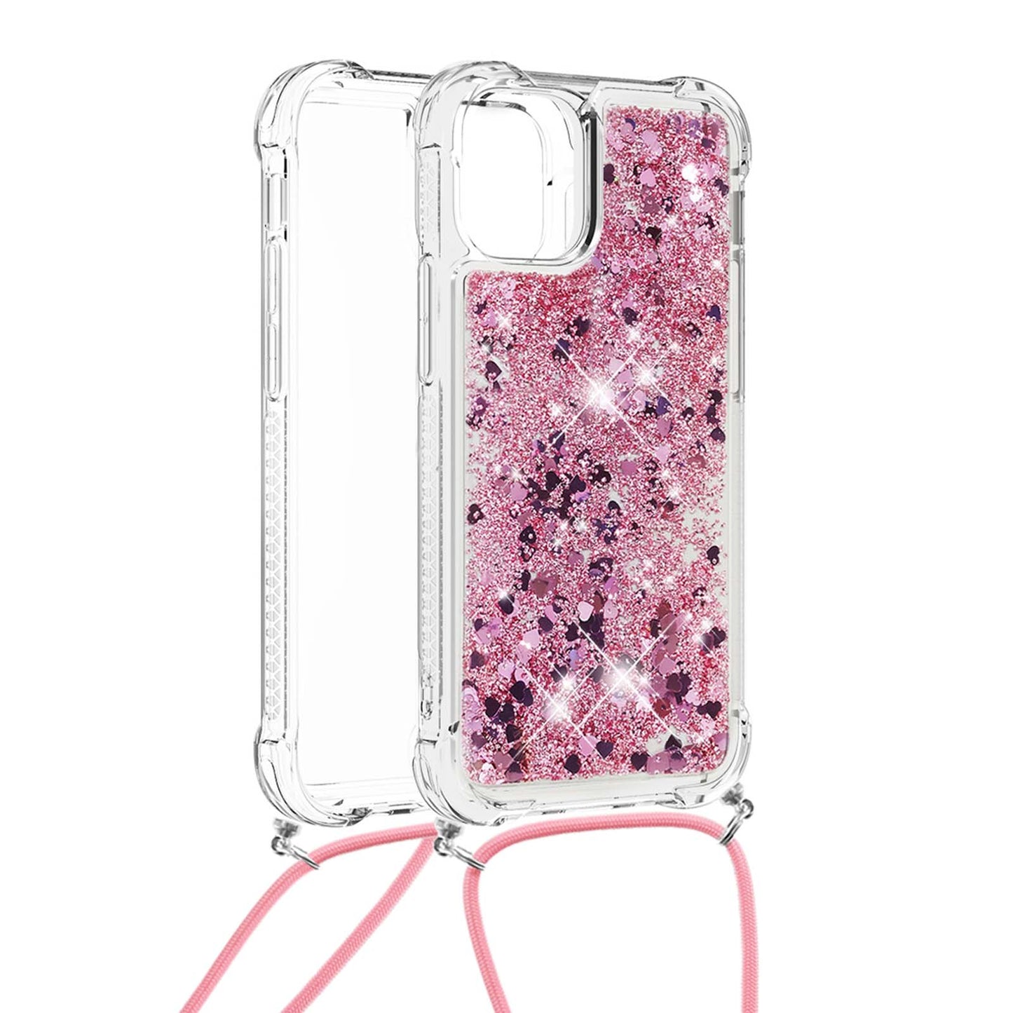 Quicksand Shiny Glitter Anti-drop Mobile Phone TPU Cover with Lanyard for iPhone 13 Pro Max 6.7 inch
